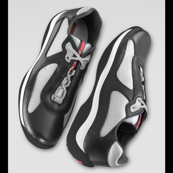 Prada Other - Prada Silver & Black Leather Sneakers